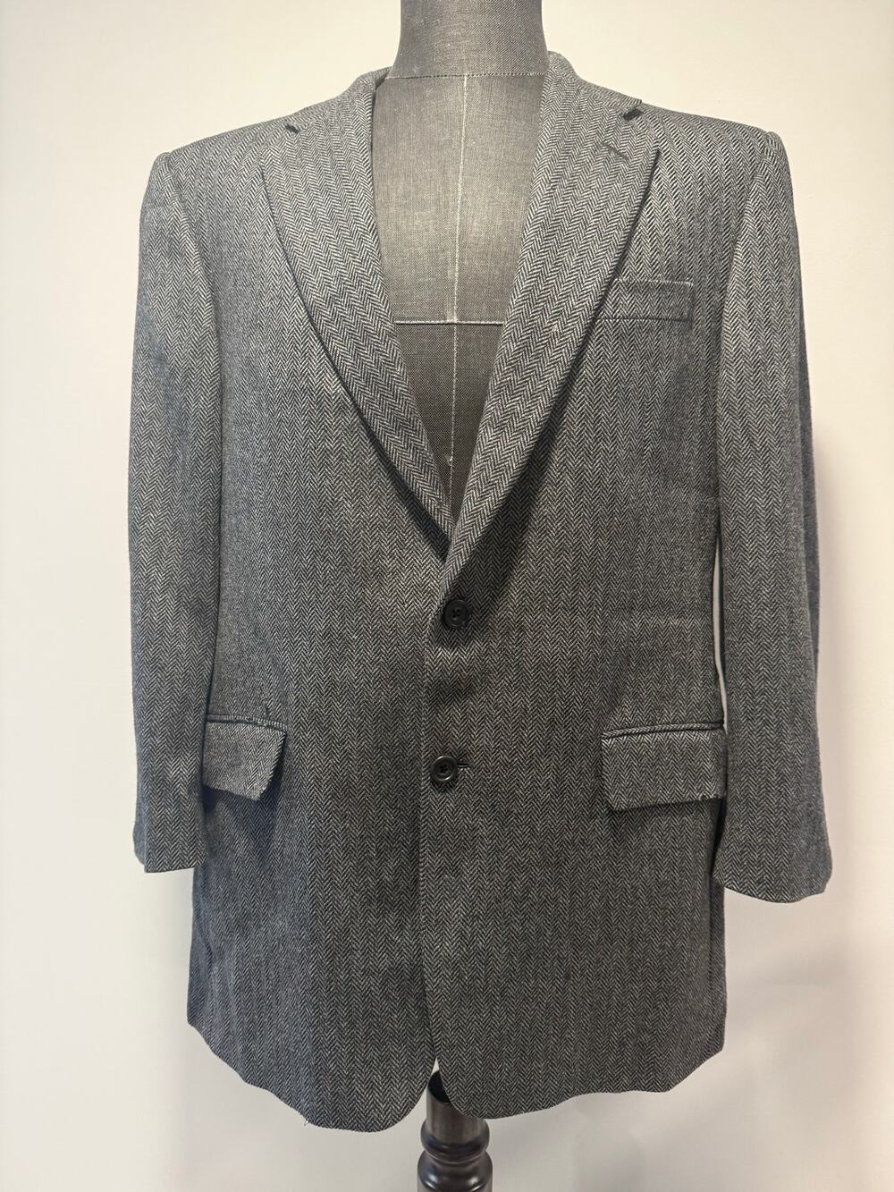 Hickey Freeman 100% Cashmere Suit Jacket Black White Herringbone Size 42R JL